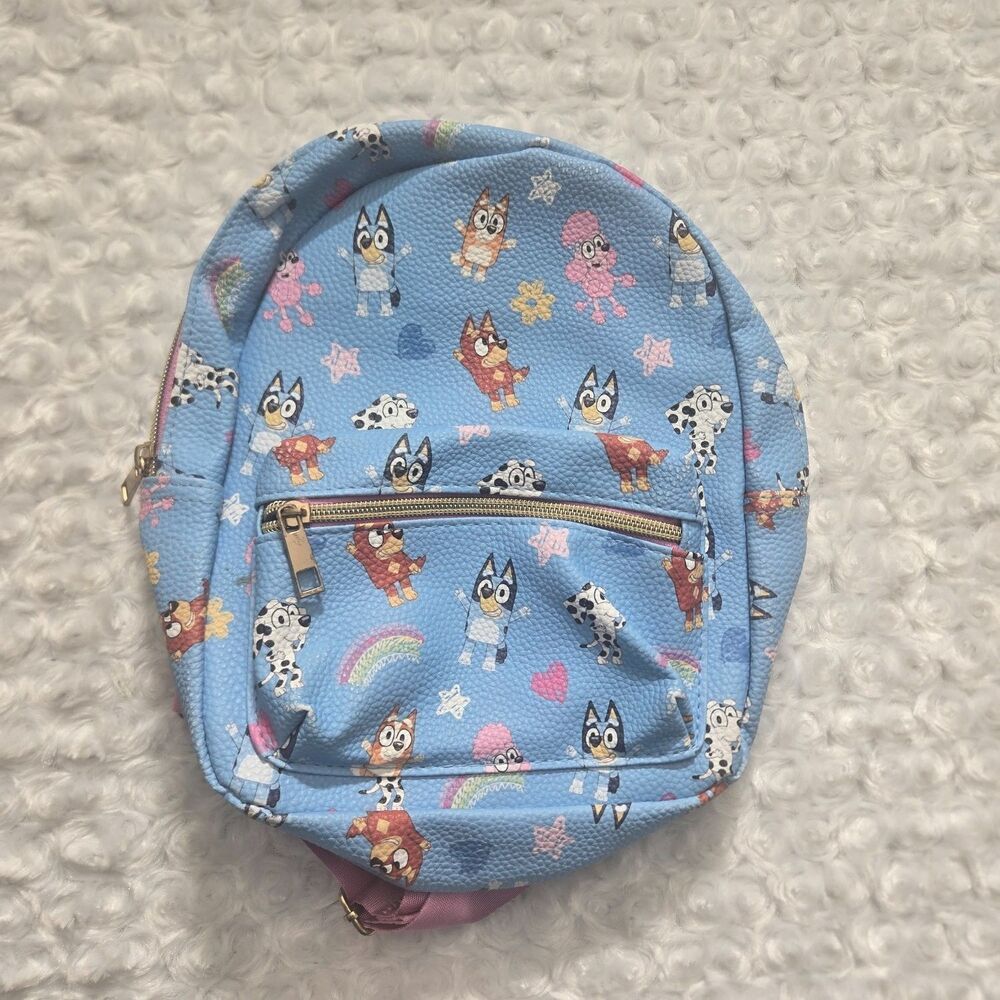 Bluey and Friends Mini Backpack Blue Pebbled Pink Straps Daypack Womens